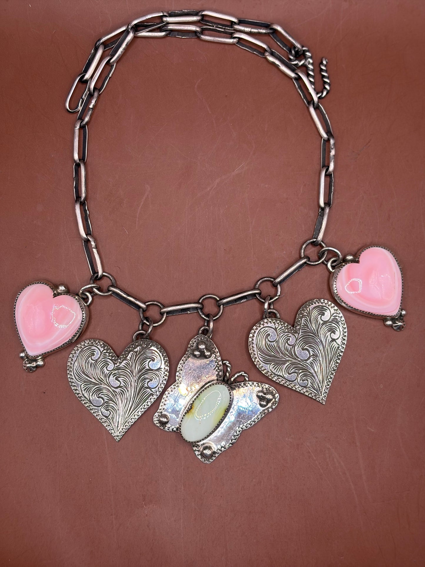 Hand Engraved and Colorful Charm Necklace