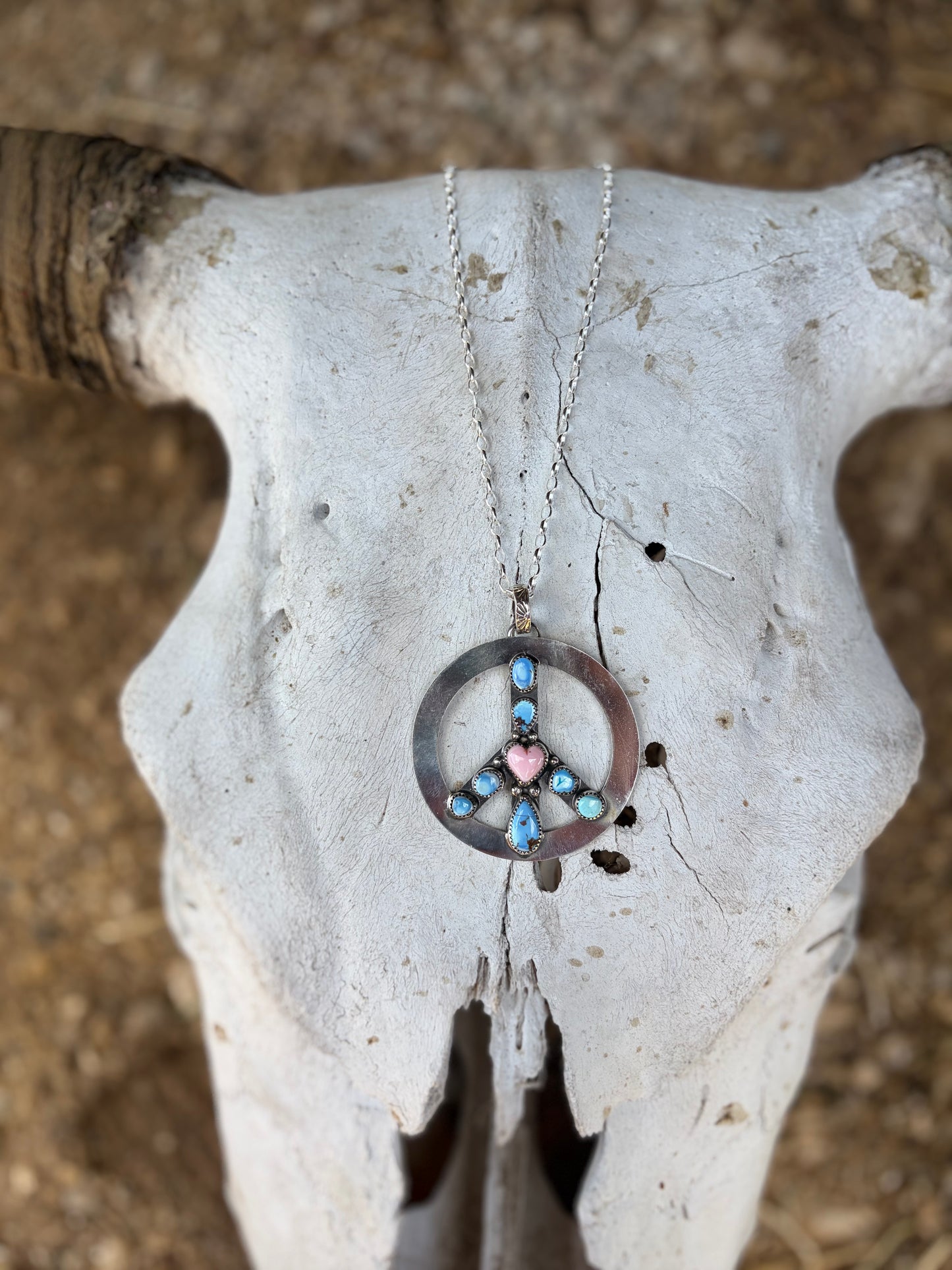 Pink Conch and Golden Hills Peace Sign Pendant