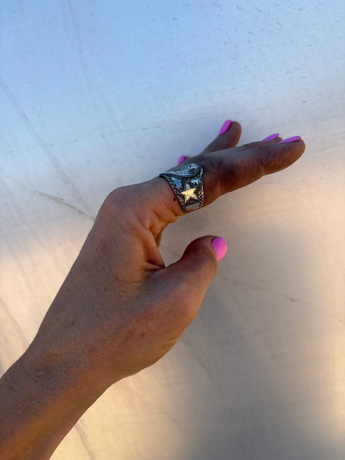 Engraved Heart and star Ring