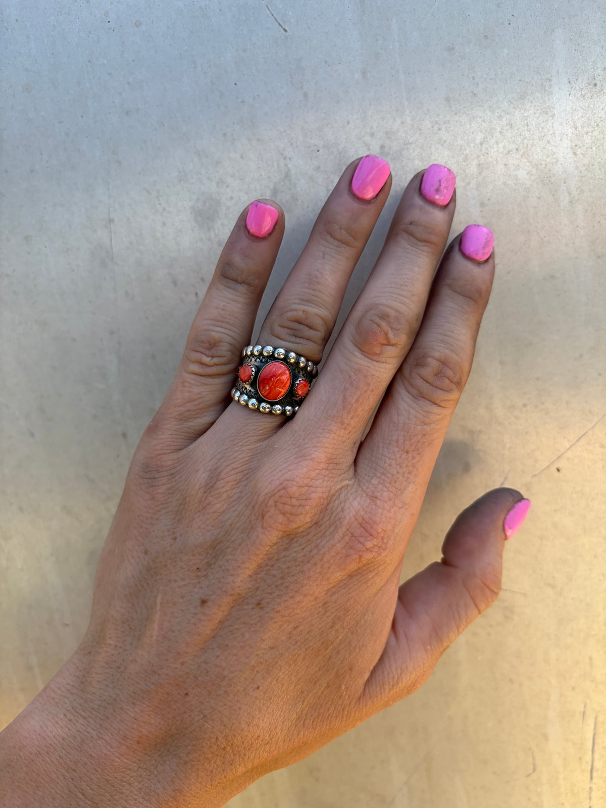 Red Spiny Adjustable Ring