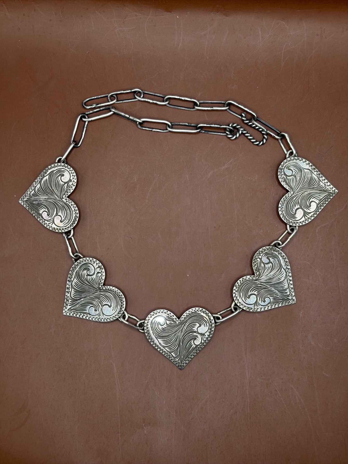 Full Hand Engraved Heart Necklace/choker
