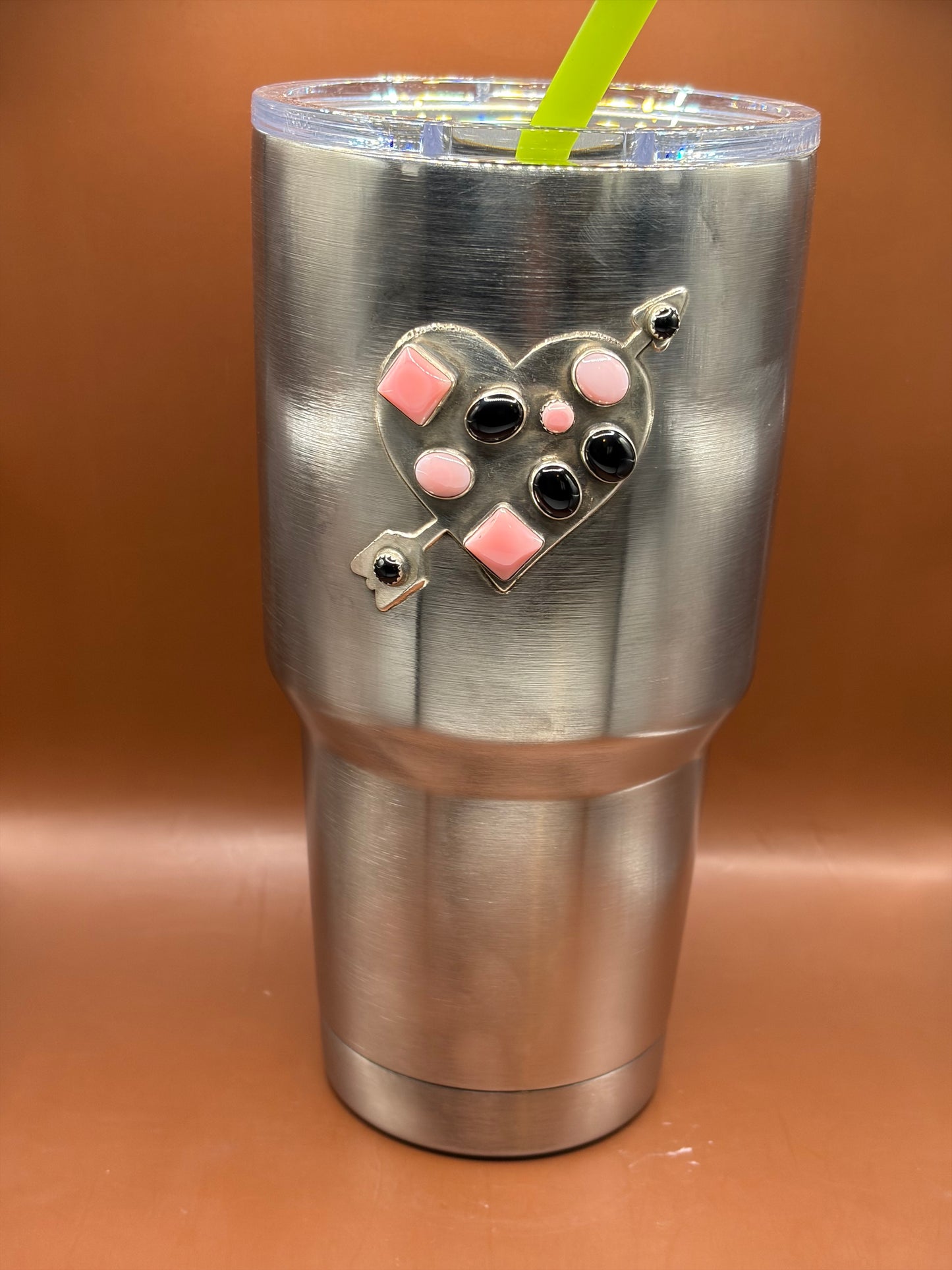 Black Onyx and Pink Conch Arrow Heart