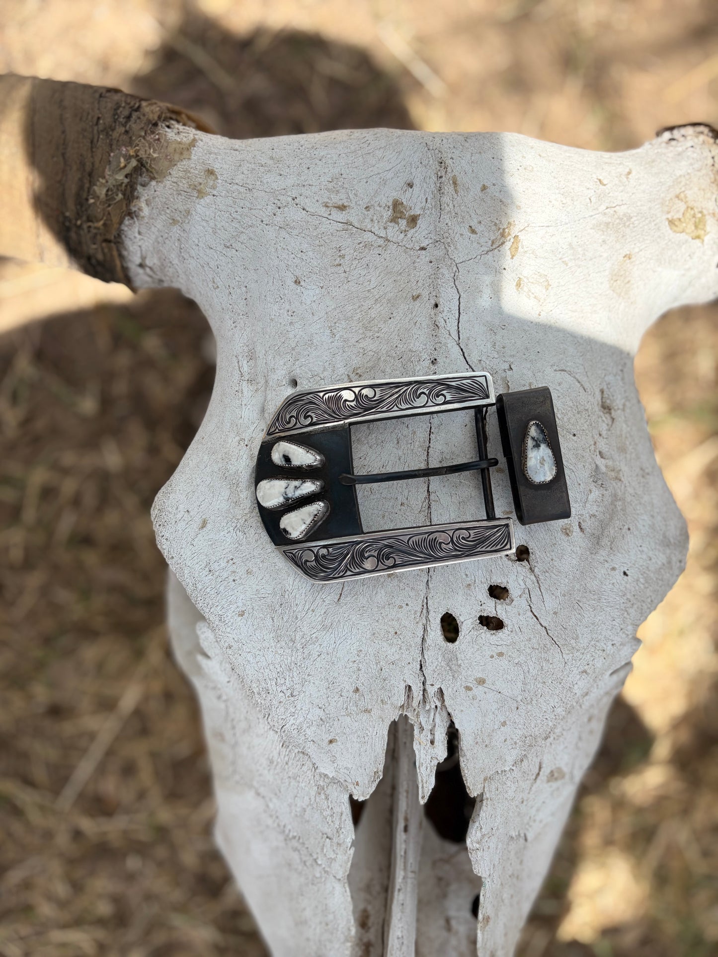 White Buffalo Engraved Belt Buckle