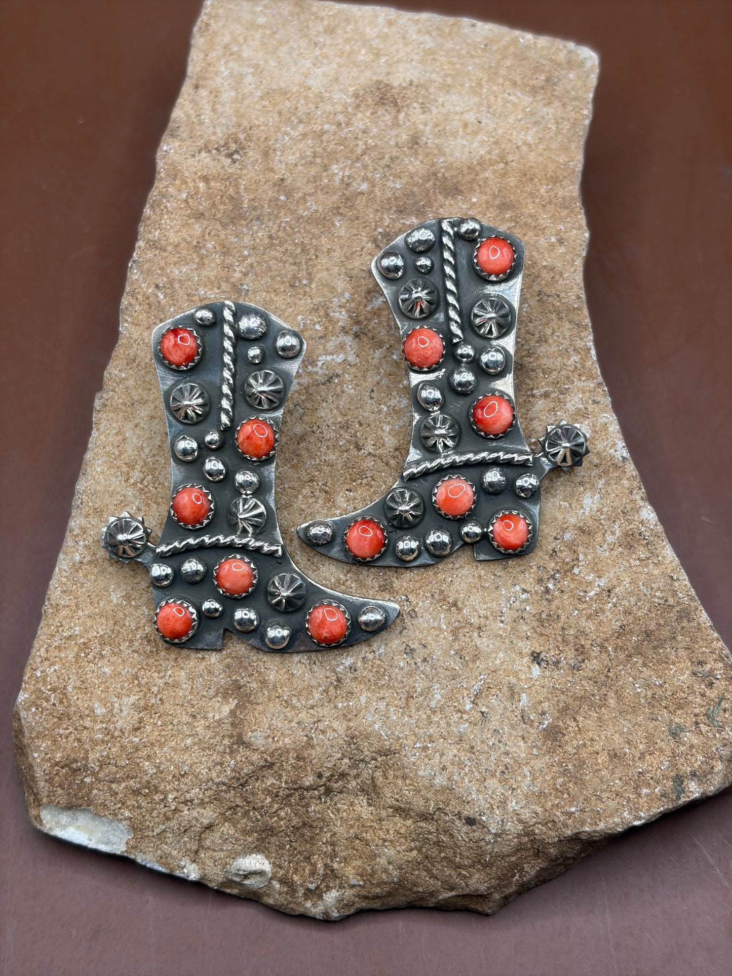 Red Spiny Boot Stud Earrings