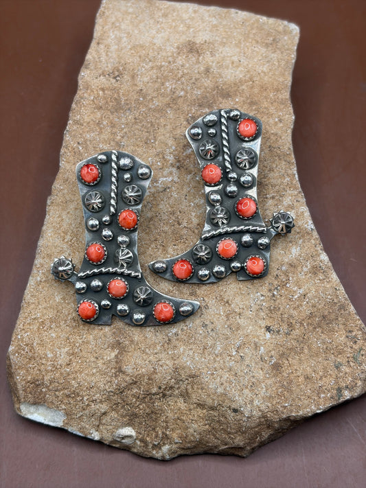 Red Spiny Boot Stud Earrings