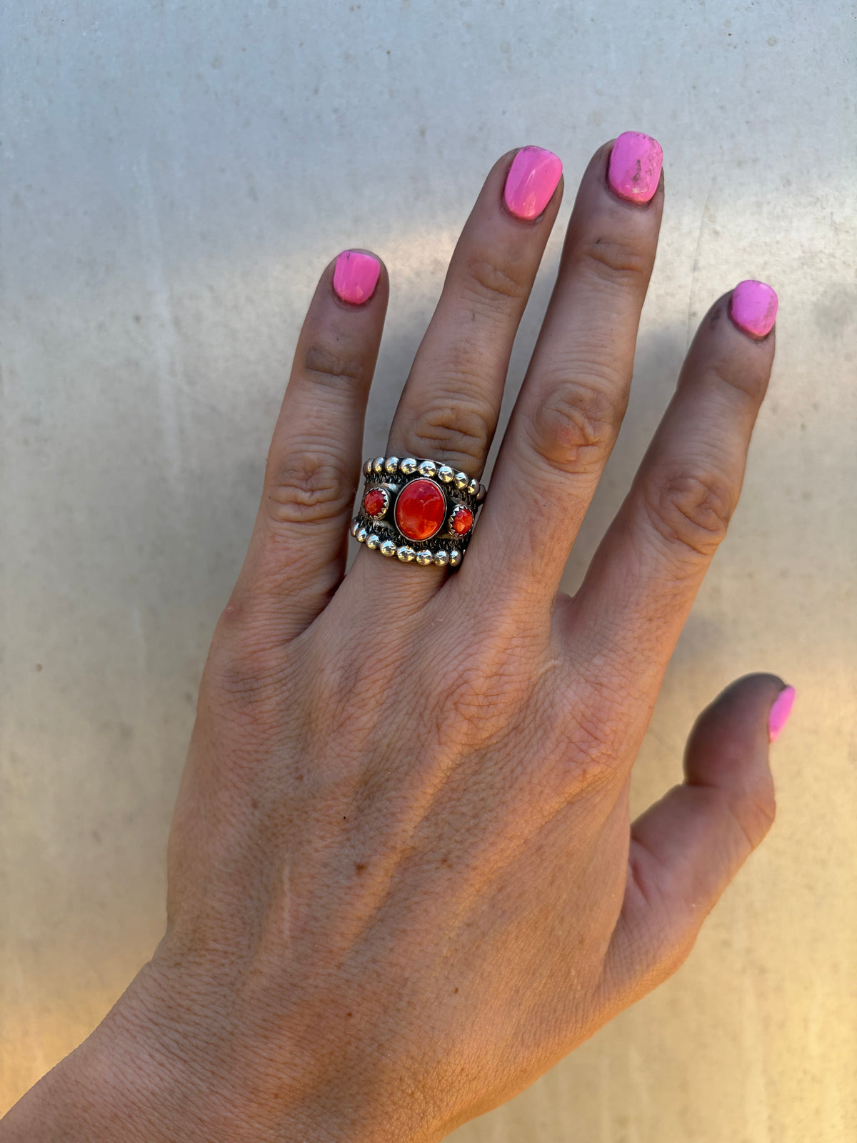 Red Spiny Adjustable Ring