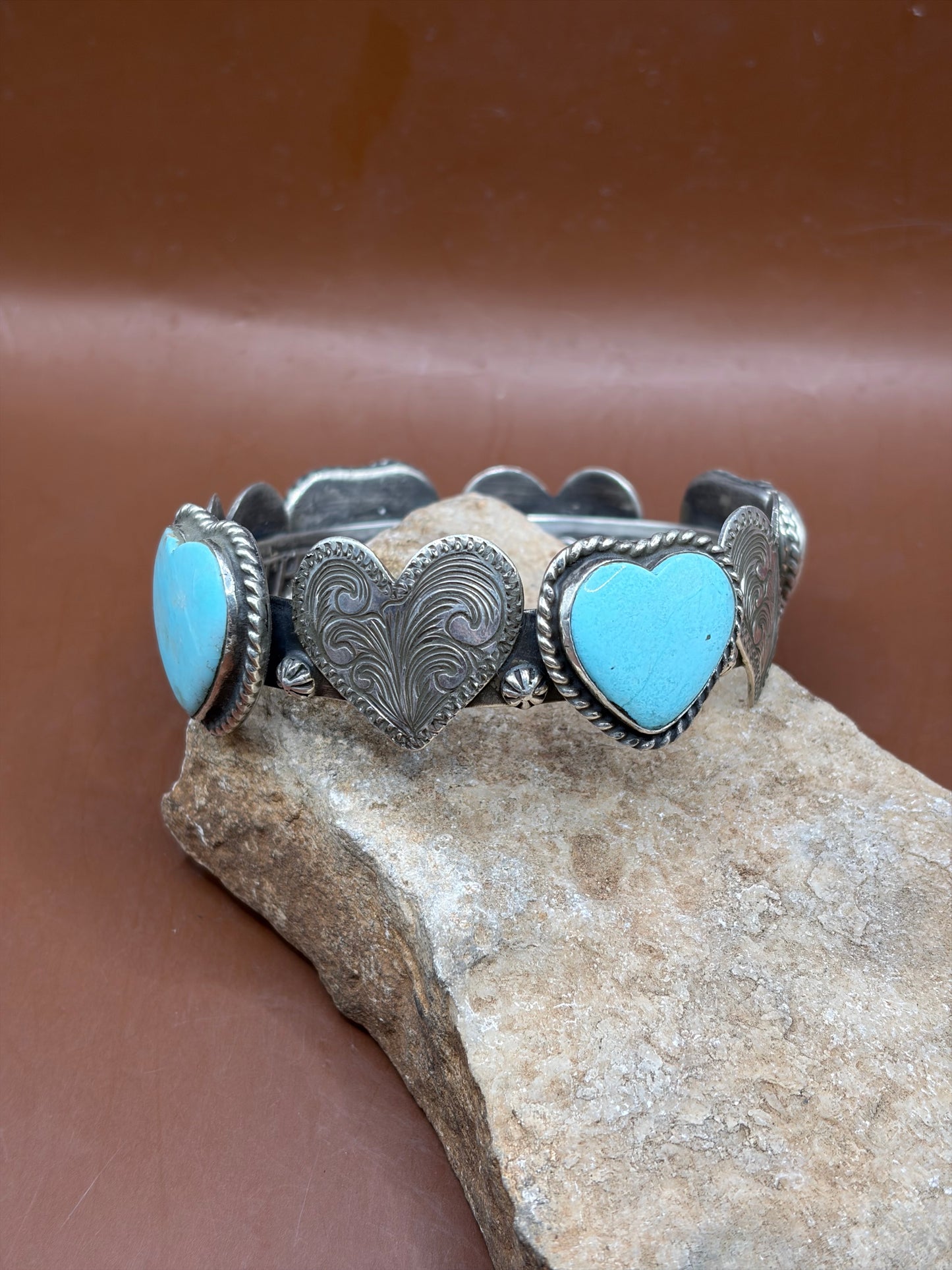 Kingman Mine Heart Engraved Bangle