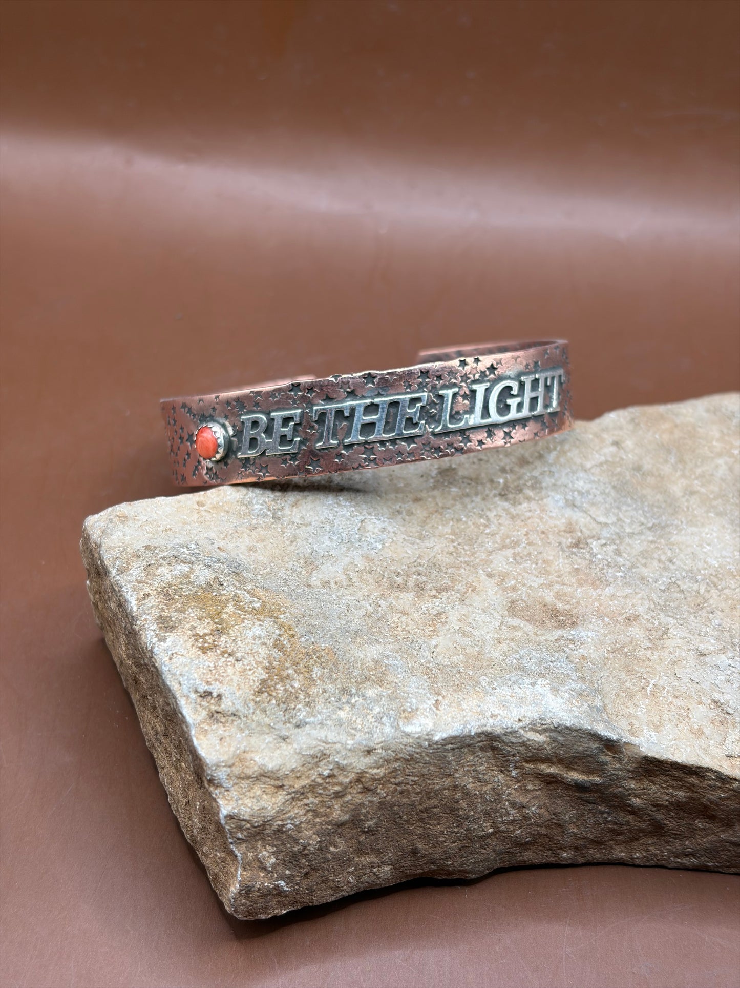 Red Spiny Be the Light Copper Cuff