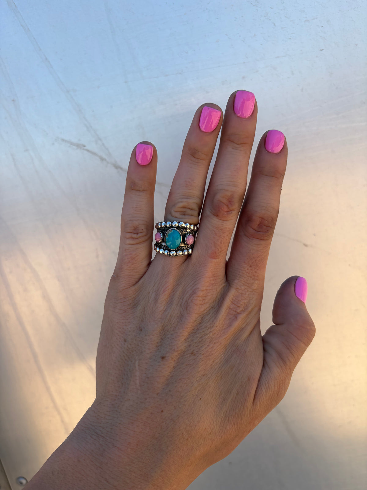 Kingman Mine and Pink Conch Ring