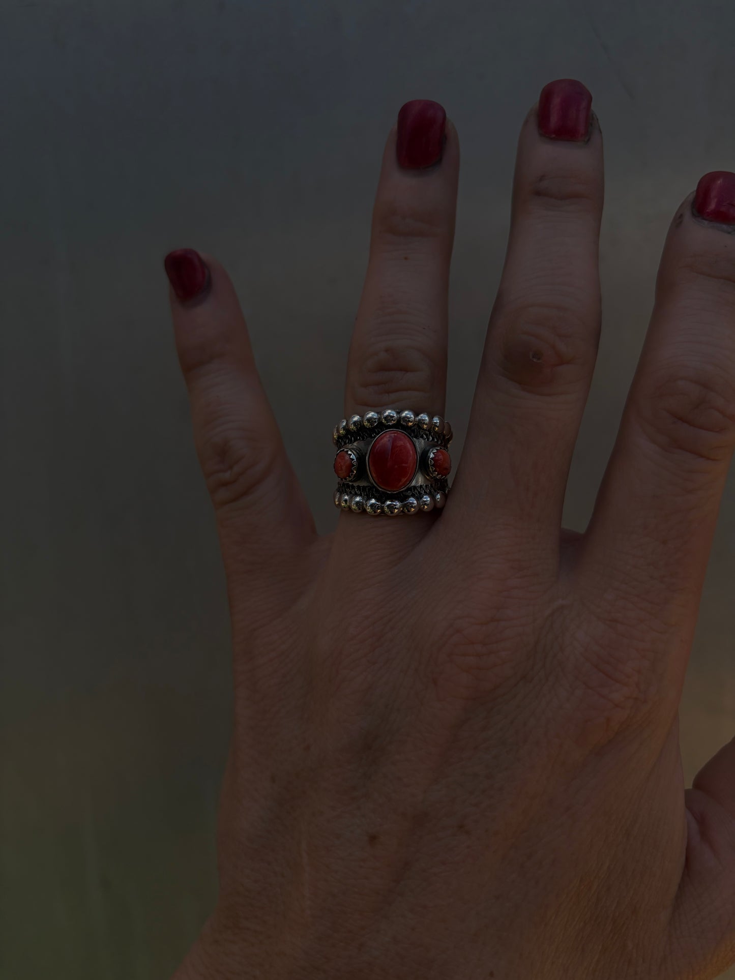 Red Spiny Adjustable Ring