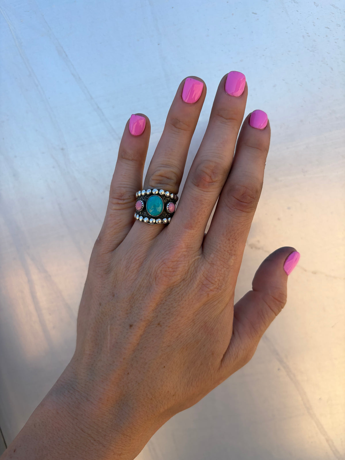 Kingman and Pink Conch Ring