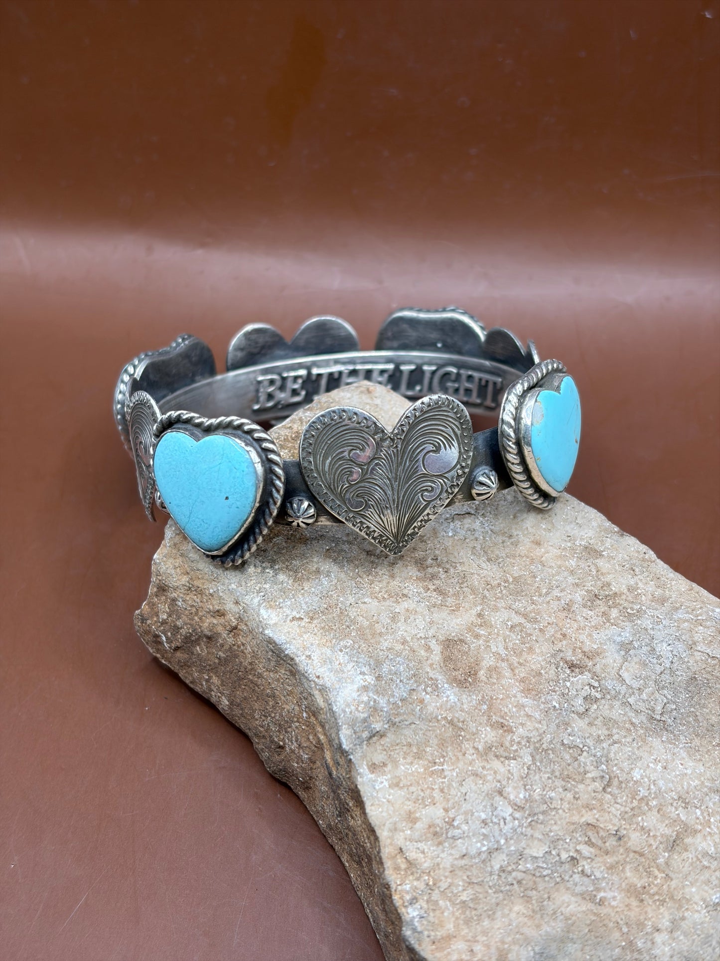 Kingman Mine Heart Engraved Bangle