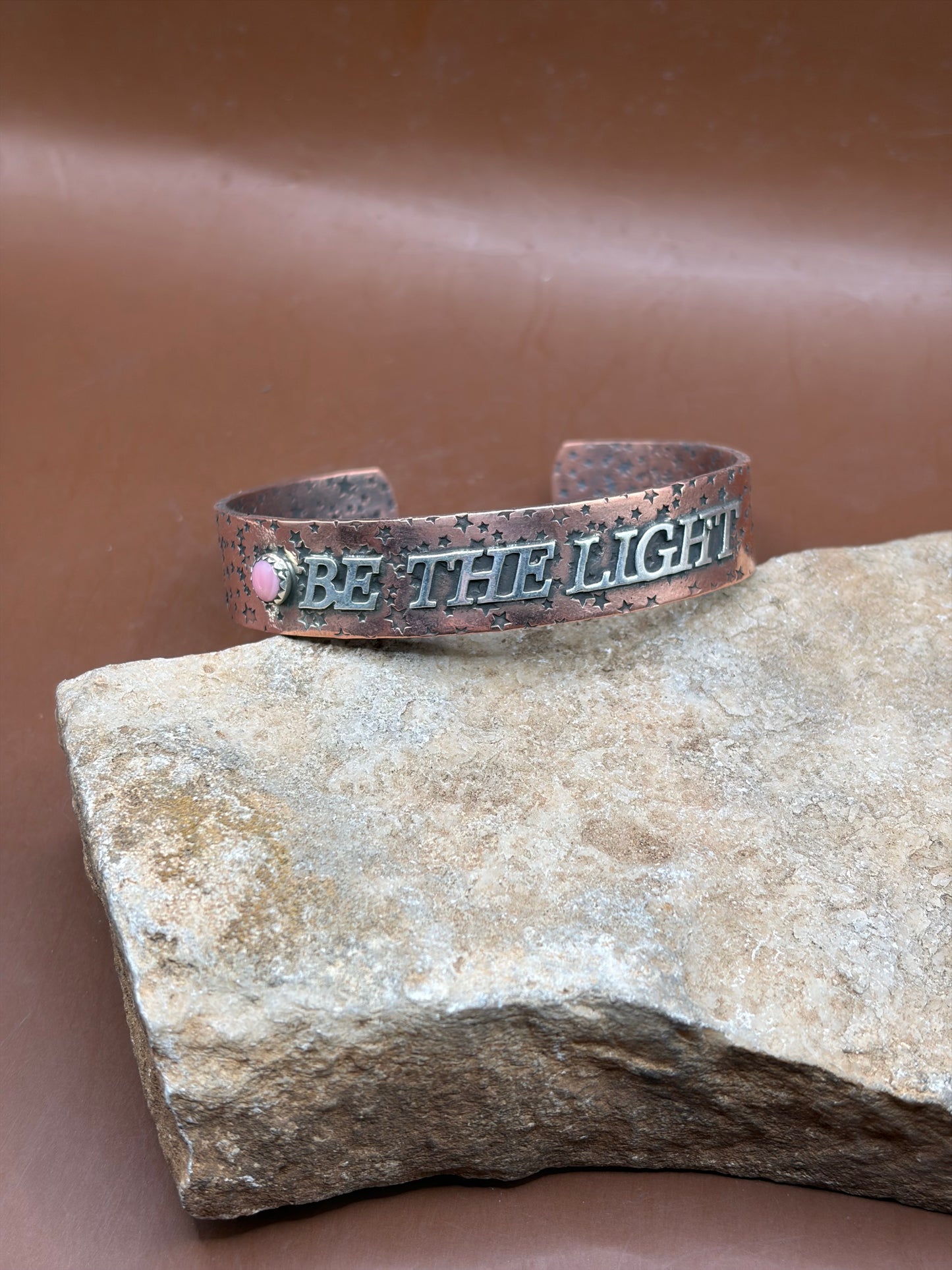 Pink Conch Be the Light Copper Cuff