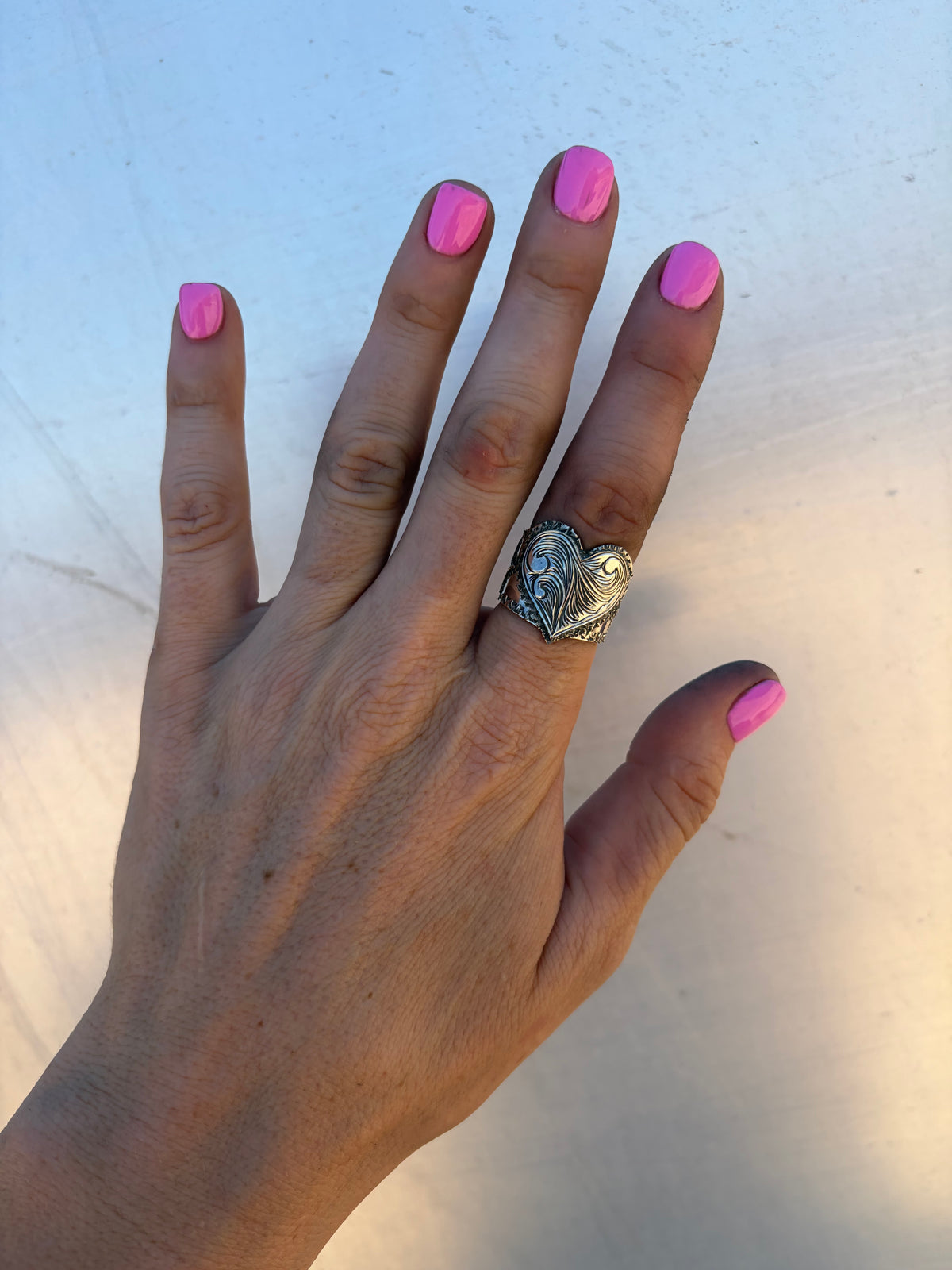 Engraved Heart and star Ring