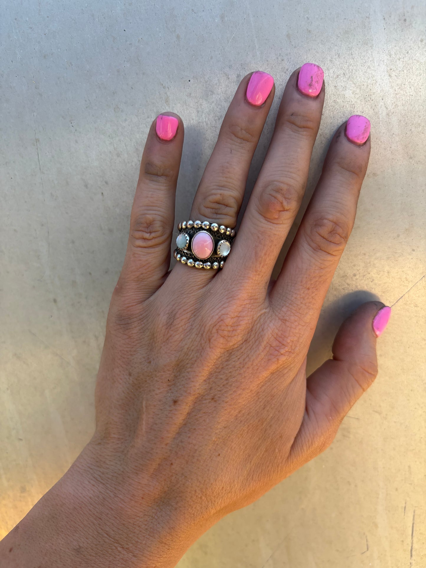 Pink Conch and Mother of Pearl Adjustable Ring