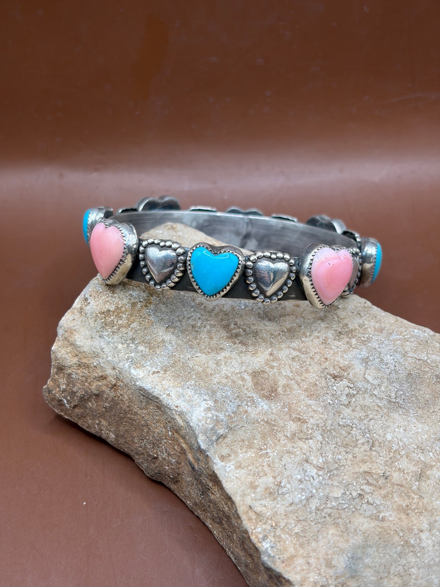 Kingman Mine and Pink Conch Bangle