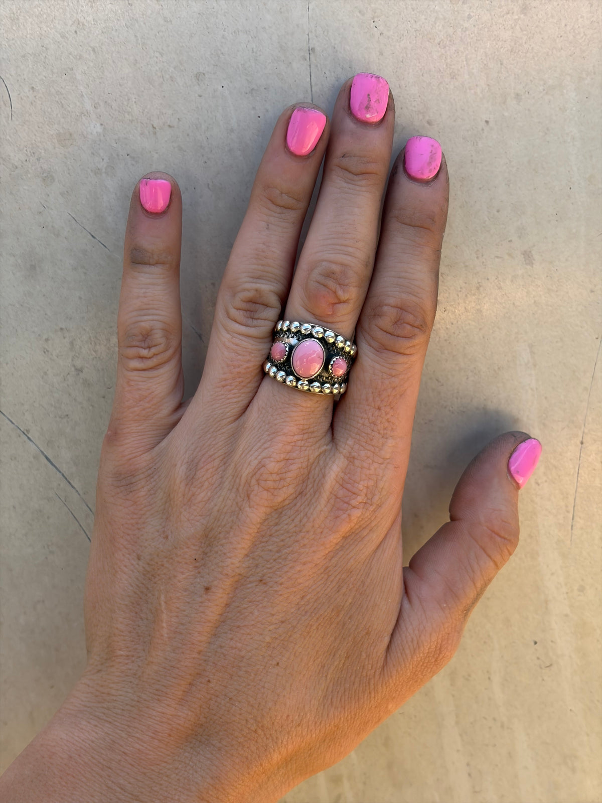 Pink Conch Adjustable Ring