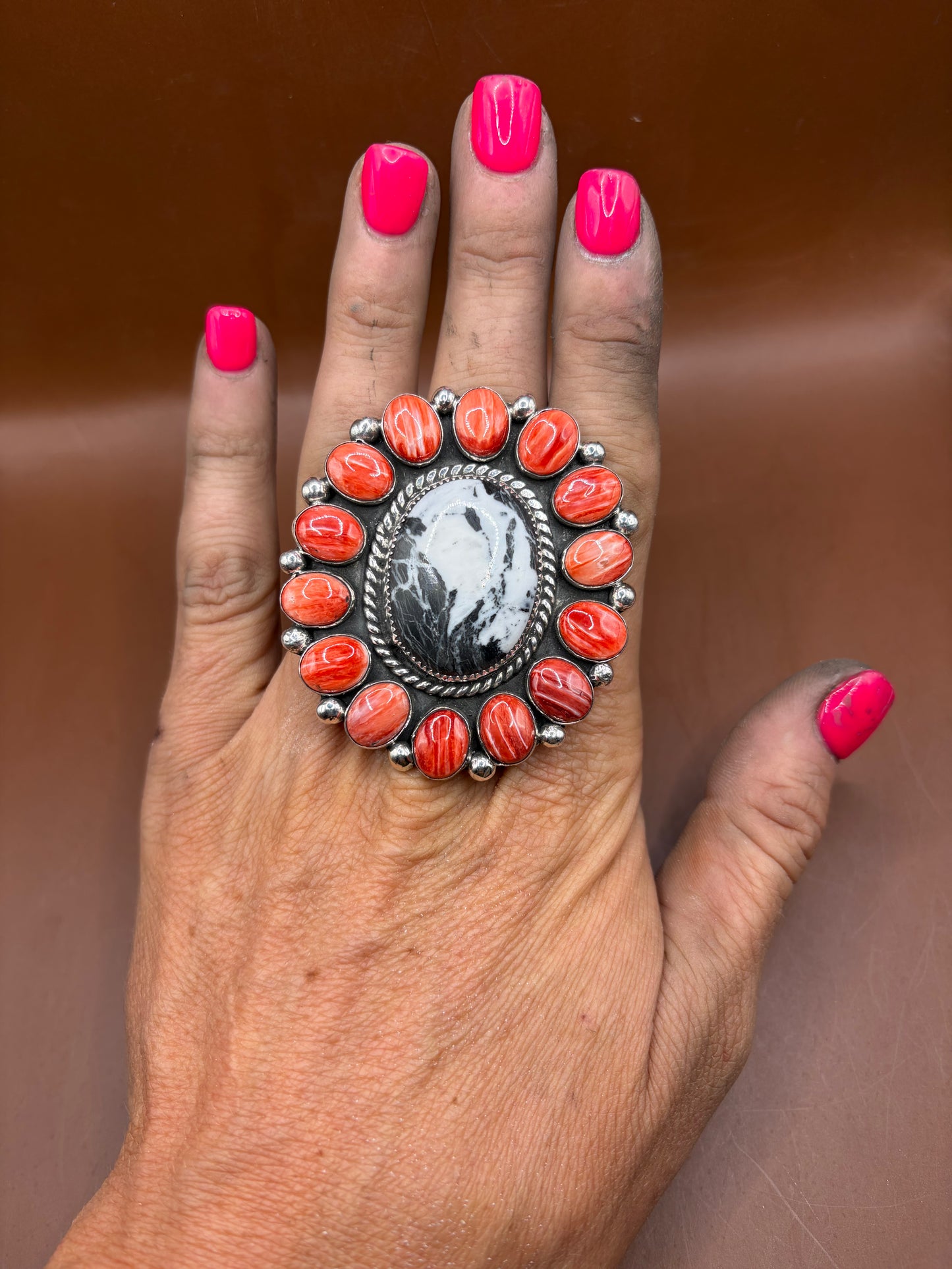 White Buffalo and Red Spiny Ring