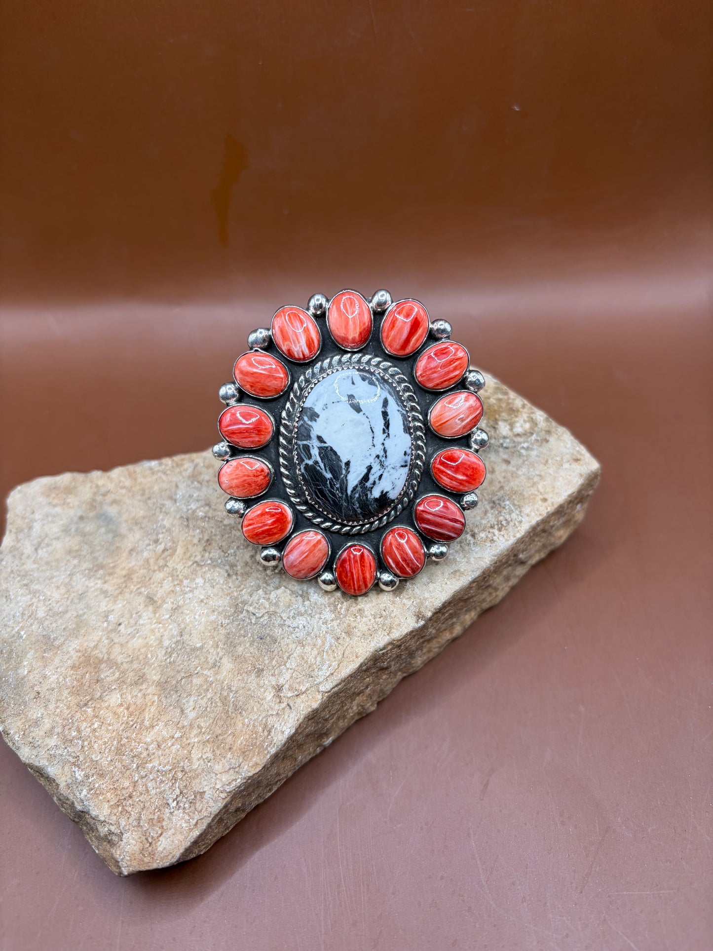 White Buffalo and Red Spiny Ring