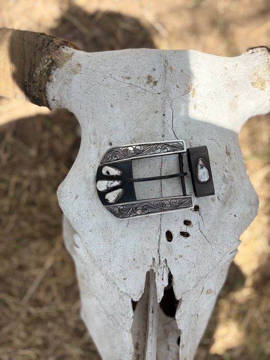 White Buffalo Engraved Belt Buckle