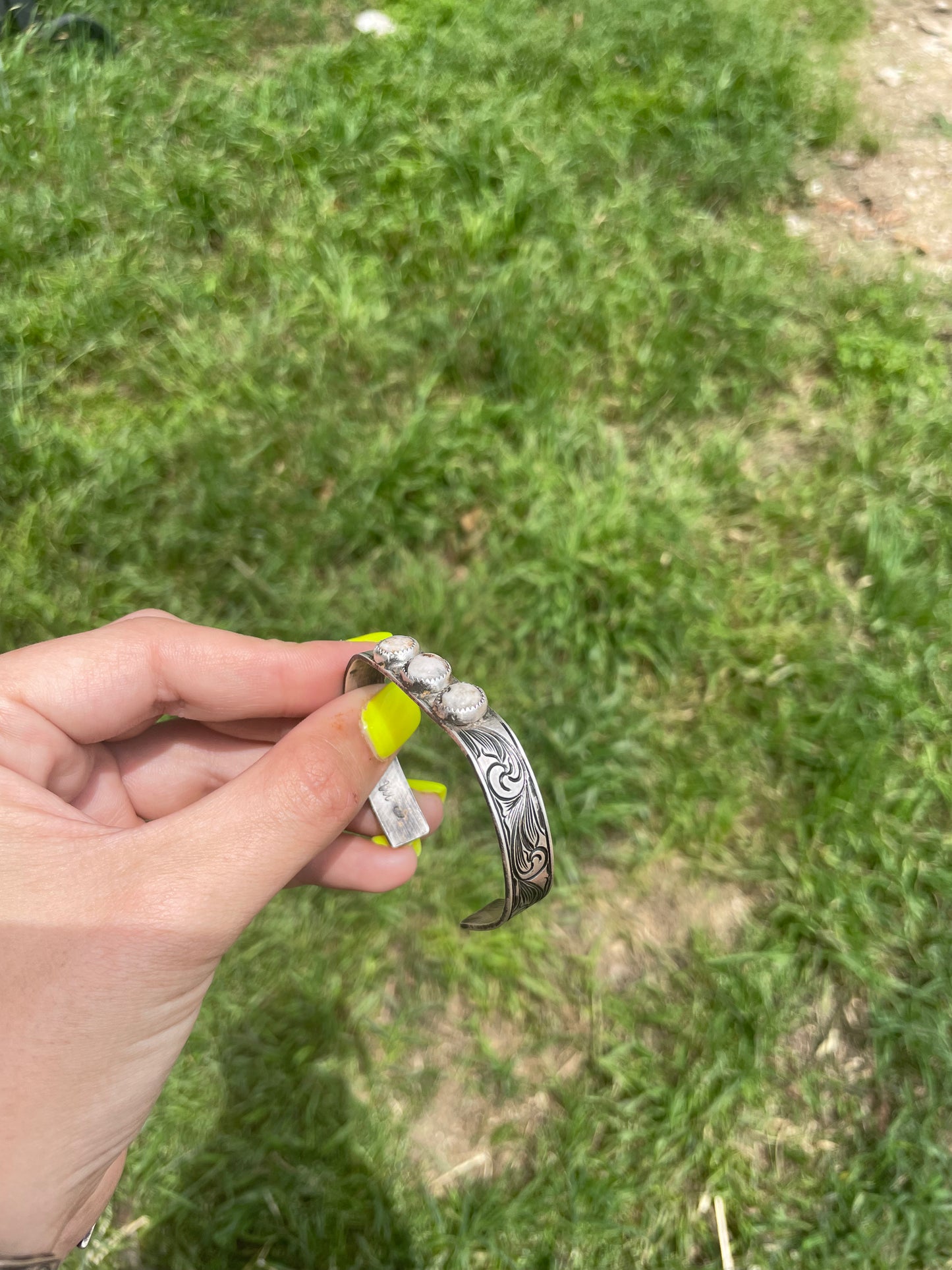 3 Stone White Buffalo Engraved Cuff