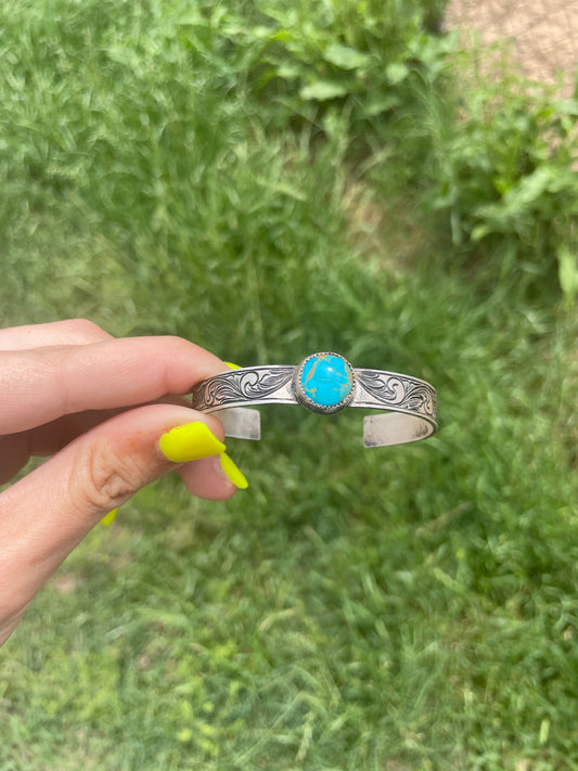 Big Turquoise Engraved Cuff