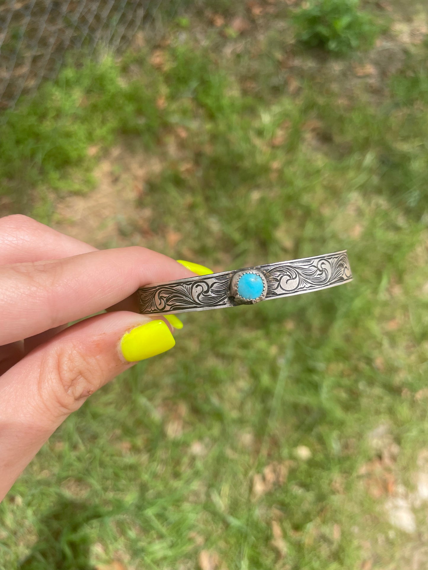 Small Turquoise Engraved Cuff